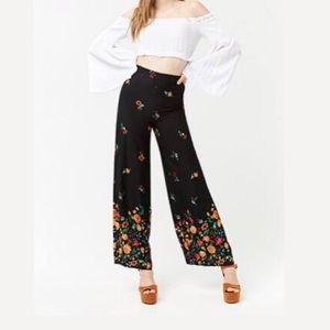 Black Floral Wide Leg Pants